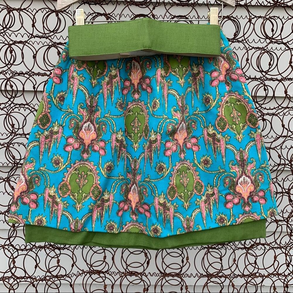 Vintage 60s batik handmade mini skirt turquoise